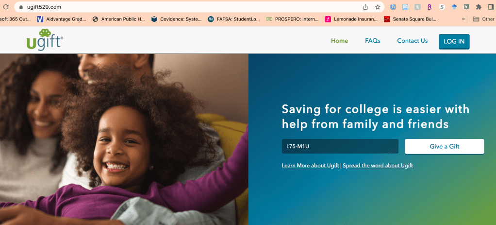 Screenshot of UGift website.