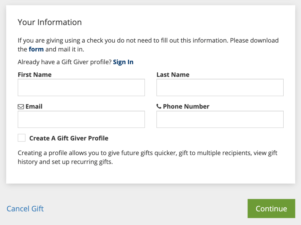 Screenshot of "Your Information" page.